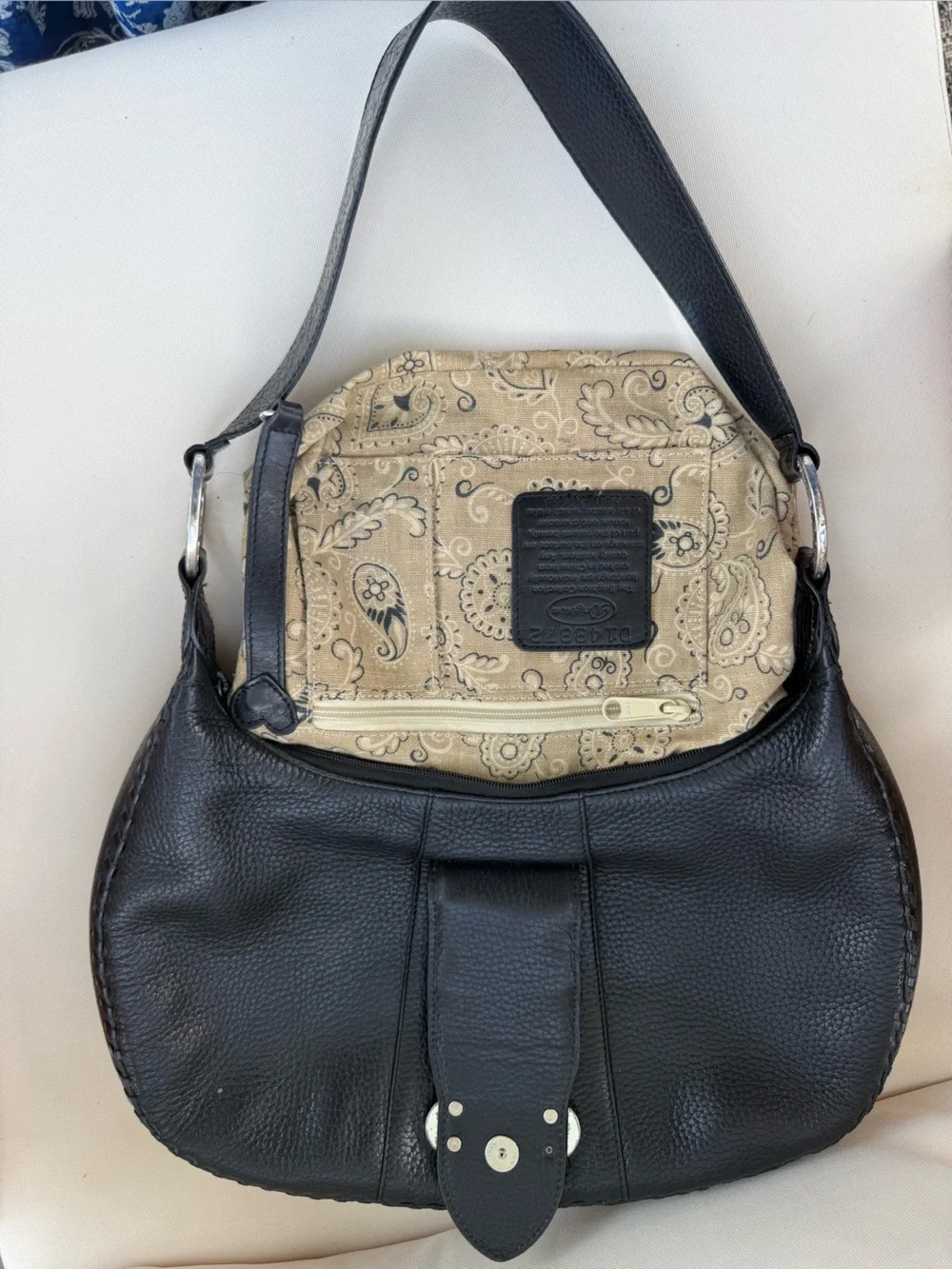 Brighton Black Pebbled Leather Hobo Bag with Silver Ornamental Clasp